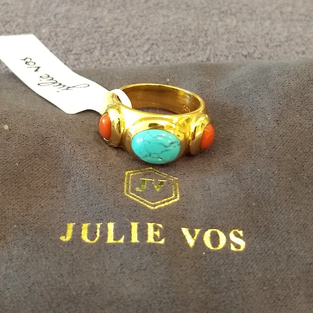 Julie Vos Gold Ring with Turquoise and Coral